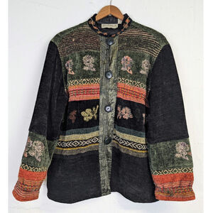 Vtg Flashback Tapestry Jacket Muted Multicolor Boho Artsy Southwestern Small
